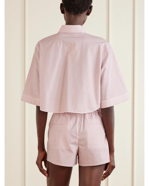 Valentino Garavani Pink Vlogo-Embellished Cropped Checked Cotton Shirt