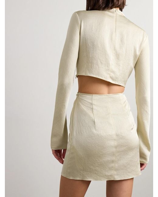Nanushka Natural Tazia Cutout Faux Leather-Trimmed Hammered-Satin Mini Dress