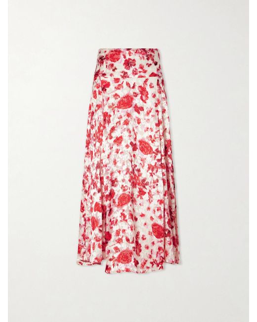 Isabel Marant Red Hilza Floral-Print Chiffon Midi Skirt