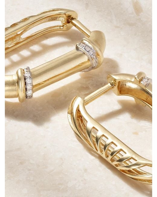 L'Atelier Nawbar Natural Boeuy Lock 18-Karat Diamond Hoop Earrings