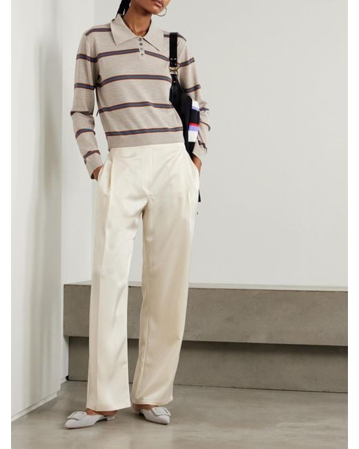 Leset Natural Barb Pleated Satin Straight-Leg Pants