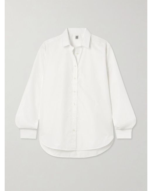 Totême White Oversized Embroidered Organic Cotton-Poplin Shirt