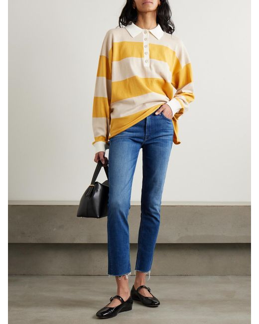 Mother Blue The Dazzler Ankle Frayed Mid-Rise Slim-Leg Jeans