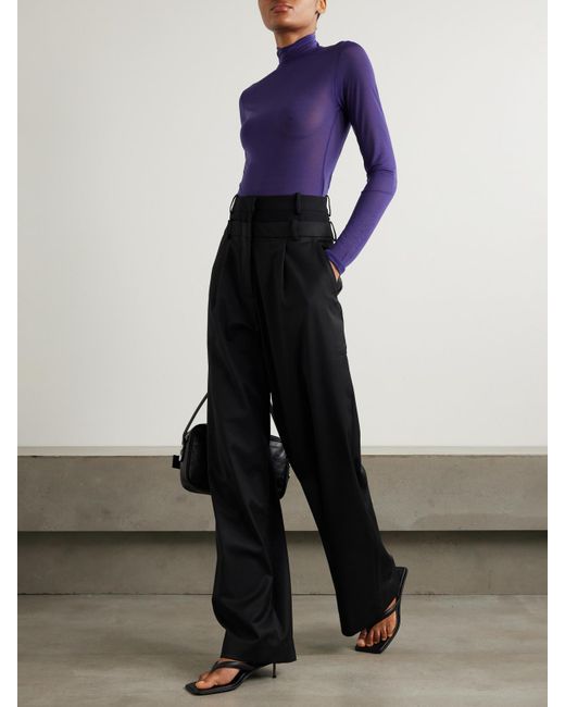 16Arlington Black Ivlia Layered Pleated Crepe Wide-Leg Pants