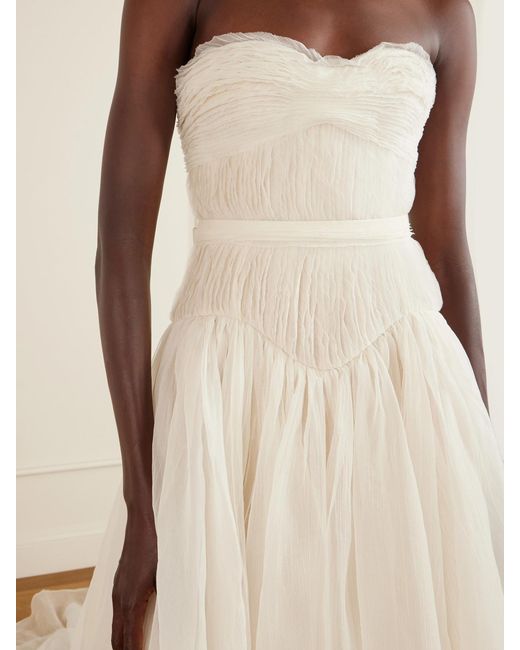 Danielle Frankel White Henrietta Strapless Bustier Crinkled Silk-Organza Gown