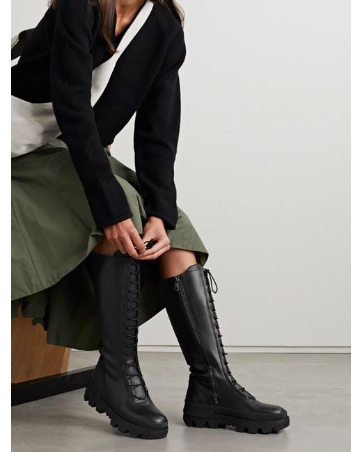 Moncler Black Vail Leather Lace-Up Knee Boots