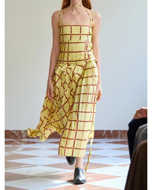 Emilia Wickstead Metallic Agata Checked Silk-Twill Midi Dress