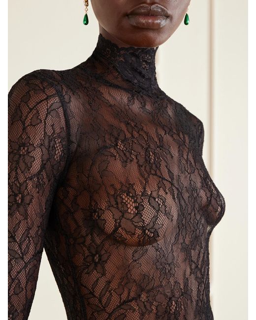 Valentino Garavani Black Scalloped Lace-Jersey Bodysuit