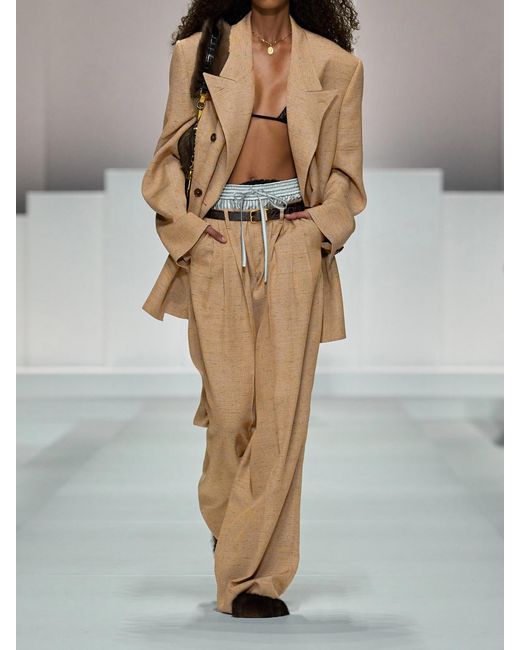 Dolce & Gabbana Natural Double-Breasted Oversized Woven Blazer
