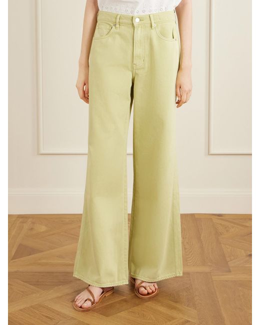 Veronica Beard Yellow Kasey Mid-Rise Wide-Leg Jeans