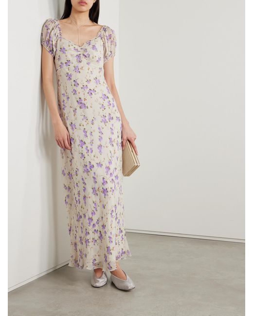 Robe Longue En Crêpe De Chine À Imprimé Fleuri Madara LoveShackFancy en coloris White