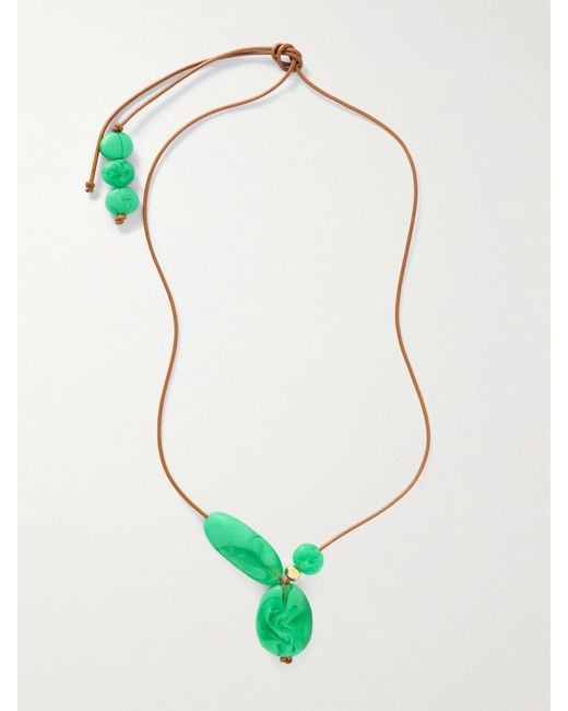 Dinosaur Designs Green Rock Cluster Leather, Resin And-Tone Necklace