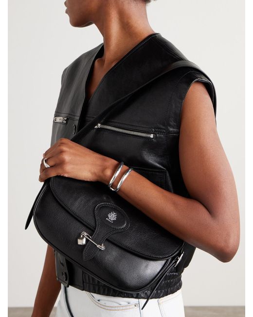 Bally Black Beckett Embellished Glossed Textured-Leather Shoulder Bag