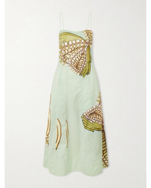 Ulla Johnson White Vesela Paneled Printed Cotton-Poplin Midi Dress
