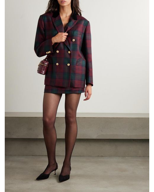 Blazer À Double Boutonnage En Laine À Carreaux Et À Finitions En Velours Night Break Blazé Milano en coloris Red