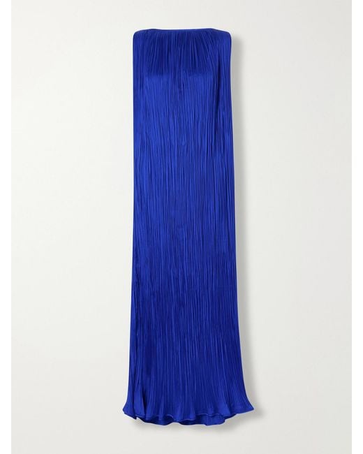 Aflalo Blue Celestia Plissé-Satin Maxi Dress