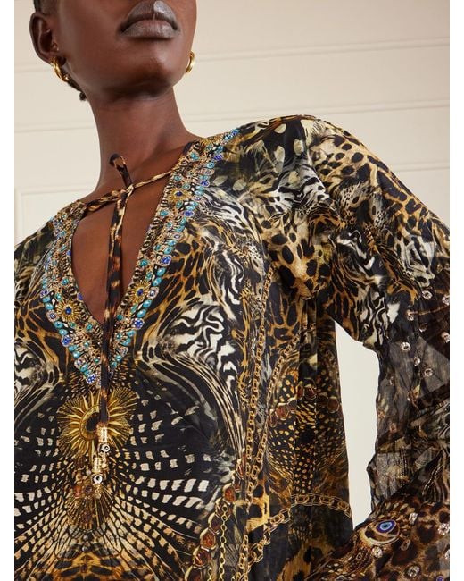 Camilla Brown Embellished Animal-Print Silk Crepe De Chine Mini Dress