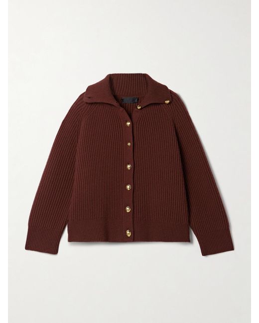 Nili Lotan Brown Deryl Cardigan Aus Geripptem Kaschmir