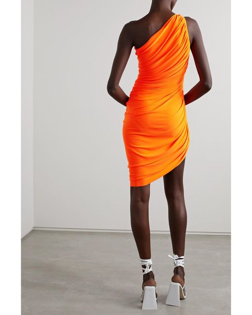 Norma Kamali Orange Diana One Shoulder Ruched Dress