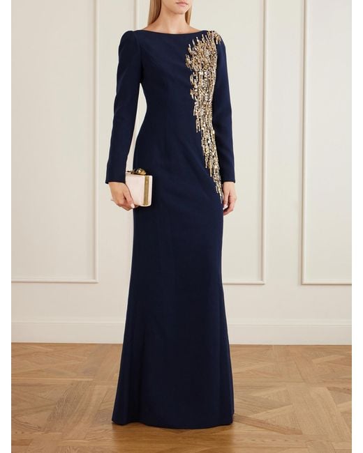 Jenny Packham Blue Avana Crystal And Bead-Embellished Crepe Gown