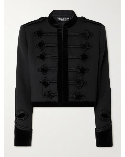 Dolce & Gabbana Black Jacke Aus Gabardine Aus Einer Wollmischung Mit Samtbesätzen Und Stickereien