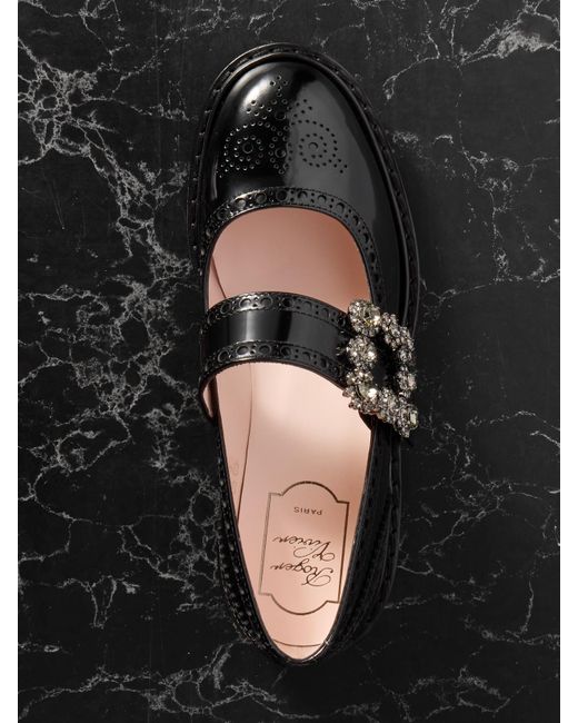 Roger Vivier Black Viv Rangers Mary-Jane-Schuhe Aus Lackleder Mit Kristallen