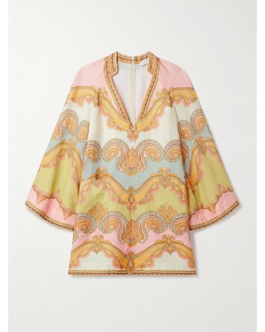 Zimmermann Maxine Printed Linen Mini Dress in Natural | Lyst