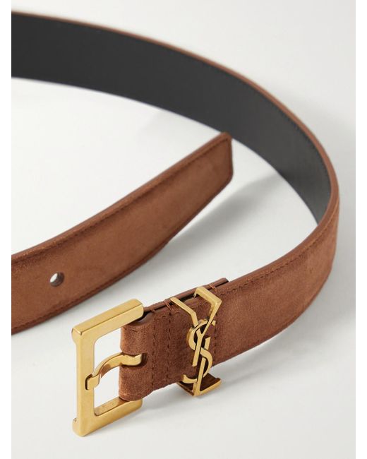 Saint Laurent Brown Cassandre Suede Belt