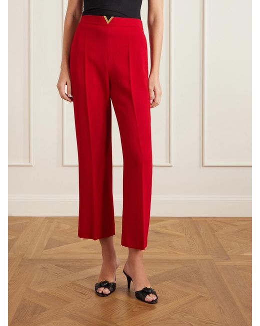 Valentino Garavani Red Embellished Wool Straight-Leg Pants