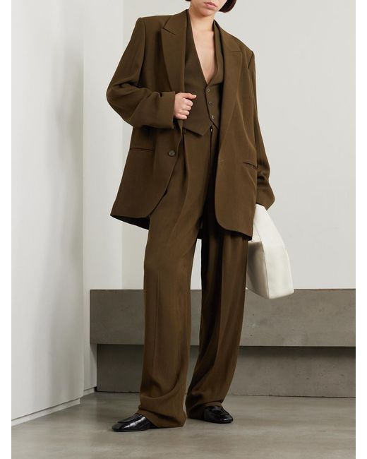 Petar Petrov Green Evidence Pleated Wool-Blend Twill Wide-Leg Pants