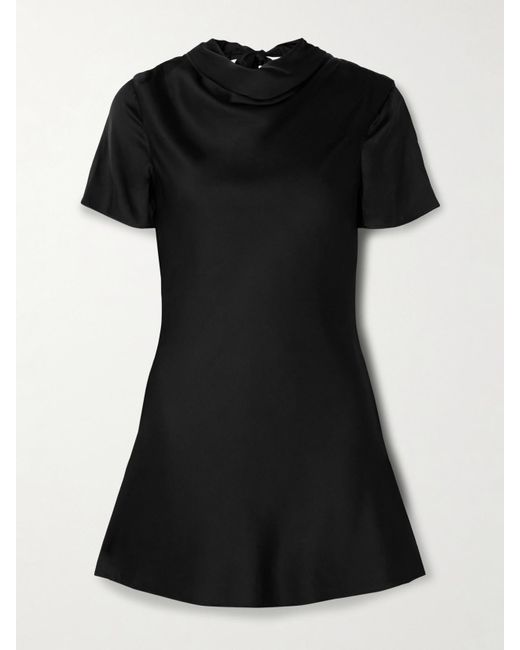 Staud Black Iris Draped Silk-Blend Satin Mini Dress