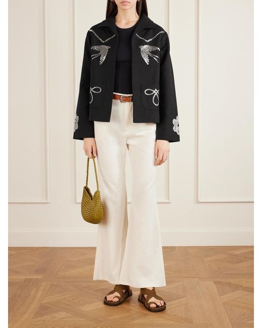 Alix Of Bohemia Black Francis Lovebird Embellished Silk Jacket