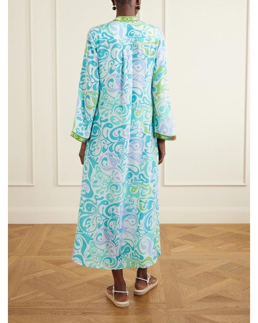 Emporio Sirenuse Blue Jenna Printed Silk Coverup
