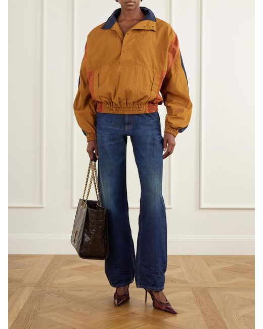 Saint Laurent Brown Logo-Embroidered Cropped Shell Jacket