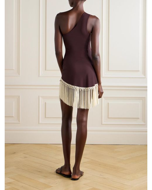 Taller Marmo Purple Yacare One-Shoulder Swimsuit And Fringed Pareo Set