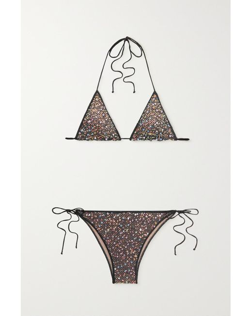 Oséree Netquins Sequined Crocheted Triangle Bikini in Gray | Lyst
