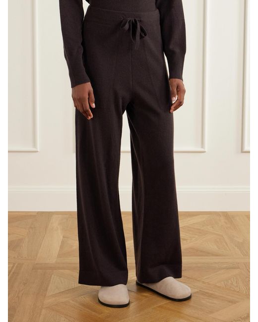 LeKasha Black Suria Ribbed Organic Cashmere Wide-Leg Pants
