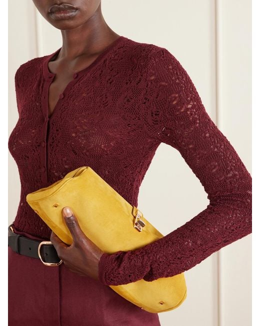 Gabriela Hearst Yellow Paola Embellished Suede Clutch