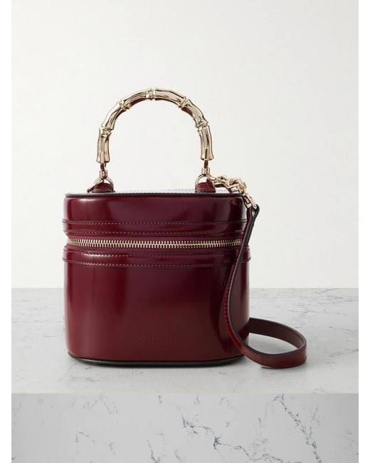 Gucci Red Bamboo Mini Glossed-Leather Tote