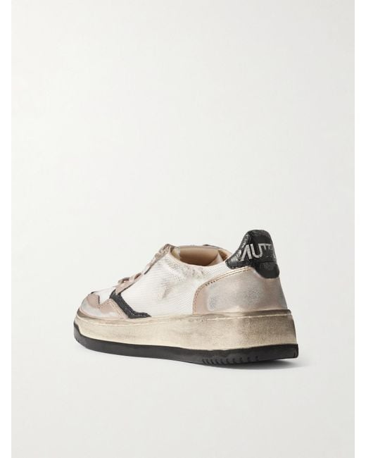 Autry Natural Super Vintage Distressed Metallic Leather And Mesh Sneakers