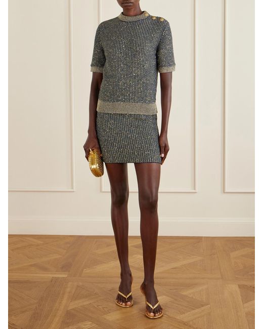 Balmain Gray Embroidered Tweed Mini Skirt
