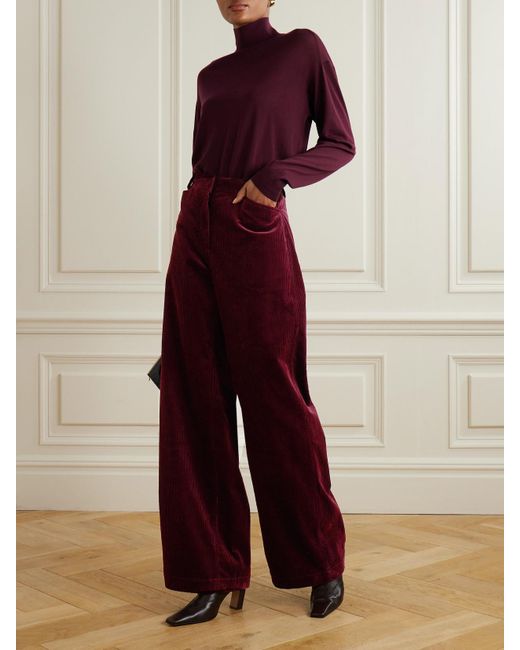 Another Tomorrow Purple Organic Cotton-Corduroy Straight-Leg Pants