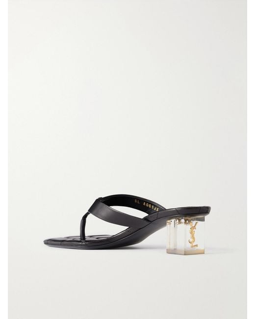 Saint Laurent White Sip 45 Cassandre-Embellished Leather Thong Sandals