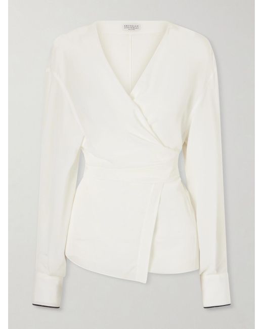 Brunello Cucinelli Natural Wrap Silk Blouse