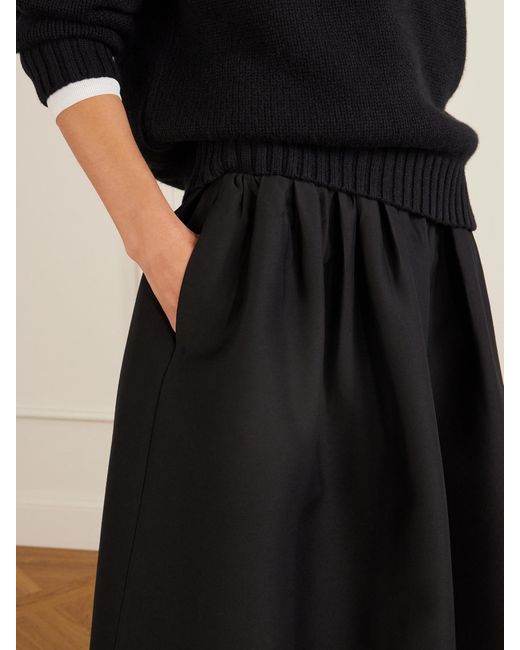 Totême Black Gathered Wool And Silk-Blend Midi Skirt