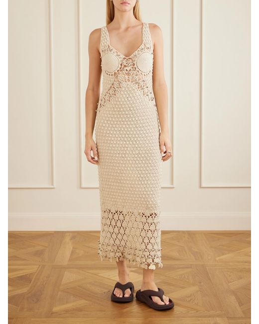 Rabanne Natural Embellished Crocheted Cotton Midi Dress