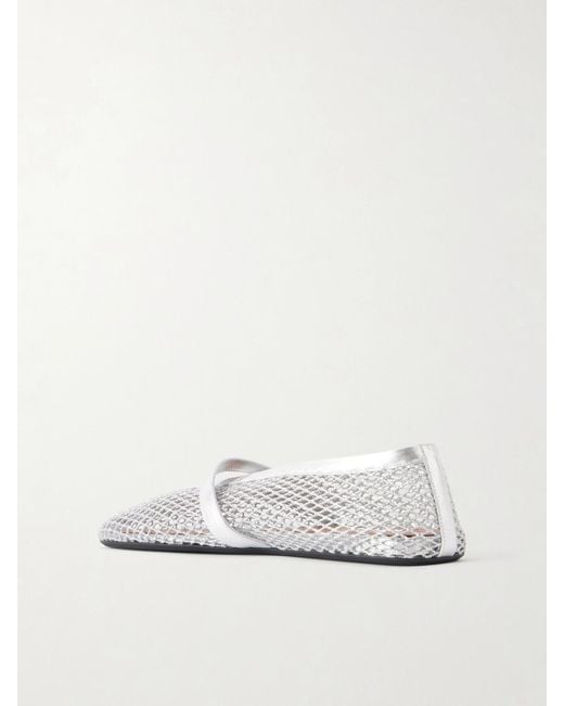 Alaïa White Metallic Leather-Trimmed Mesh Ballet Flats