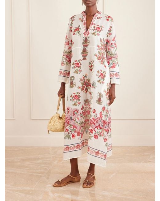 Emporio Sirenuse White Giada Floral-Print Cotton-Voile Kaftan