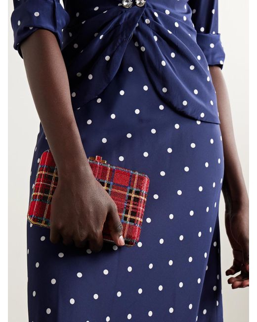 Judith Leiber Red Tartan Goldfarbene Clutch Mit Kristallen