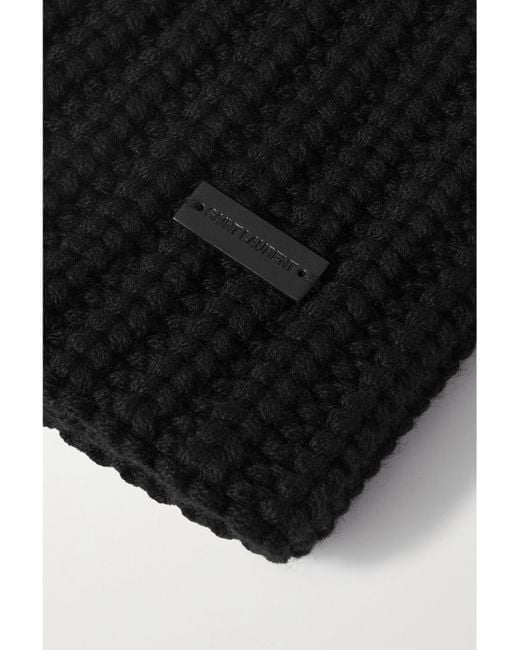Saint Laurent Black Ribbed Cashmere Beanie
